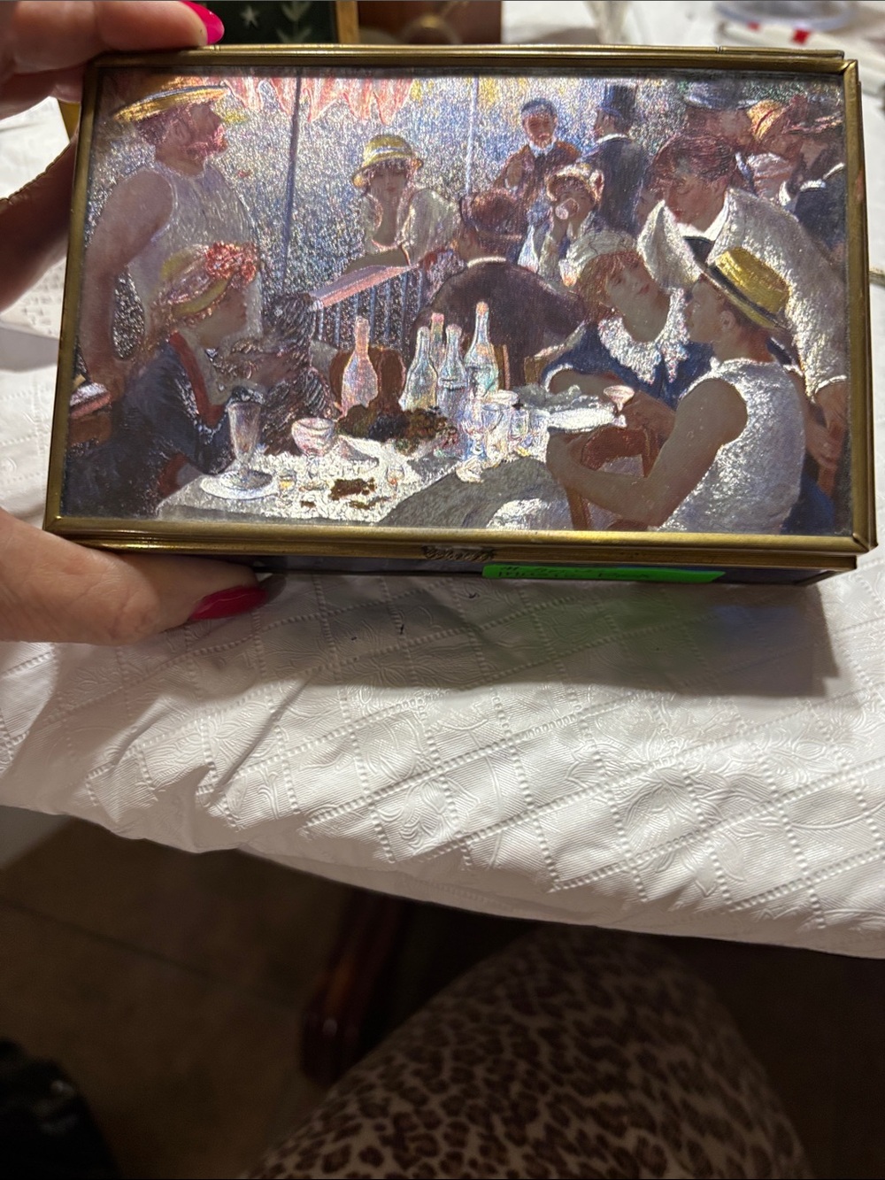 Vintage Brass- Trimmed Glass Trinket Box by Via- Vermont